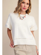 Load image into Gallery viewer, Cream Short-Sleeve Crew-Neck Sweater