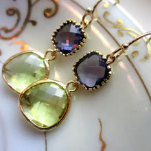 Load image into Gallery viewer, Peridot Tanzanite Gold Plated Drop Earrings
