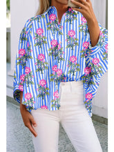 Load image into Gallery viewer, Striped Floral Print Loose Fit Button-Up Shirt