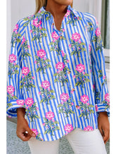 Load image into Gallery viewer, Striped Floral Print Loose Fit Button-Up Shirt