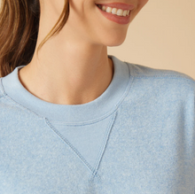 Load image into Gallery viewer, Heather Sky Blue Terry Cropped Sleeve Crew Neck with Wide Leg Plant