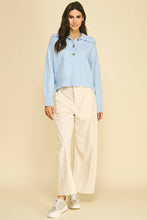 Load image into Gallery viewer, Pinch Collared Button Down Blue Sweater
