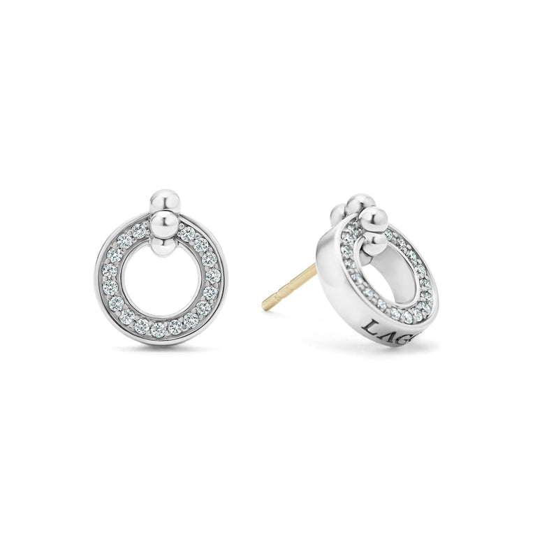 SS Caviar Spark Diamond Circle Beaded Top Stud Earrings