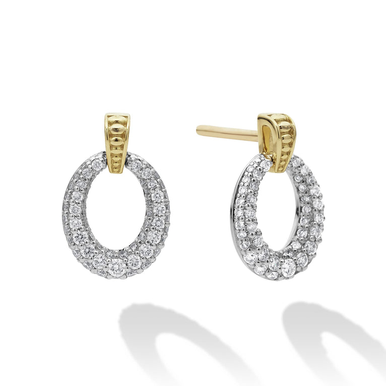 SS/18K Caviar Lux Diamond Oval Drop Post Earring