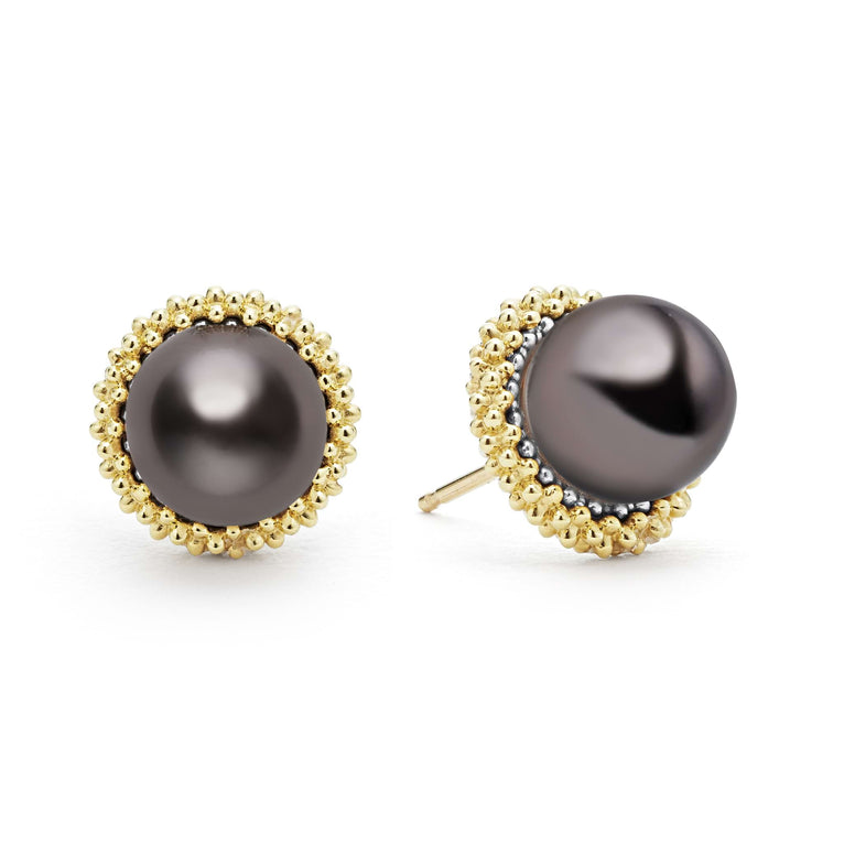 Luna 18K Gold Tahitian Black Pearl Stud Earrings
