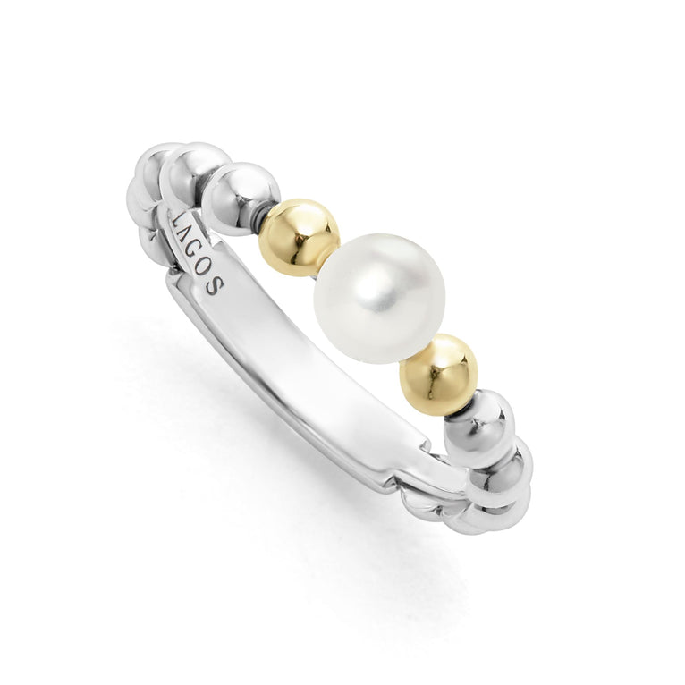 SS 18K Luna Pearl 5mm Pearl Stack Ring