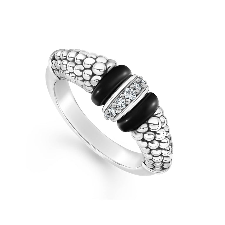 SS Black Ceramic and Diamond Ring