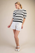 Load image into Gallery viewer, Round Neck Short Sleeve Black and White Knit Top
