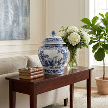 Load image into Gallery viewer, Blue Ceramic Blossoms Temple Decorative Jar -15 inches
