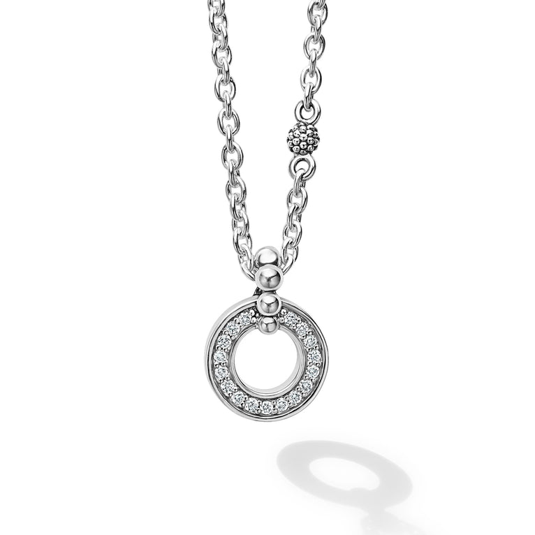 SS Cav Spark Diamond 11mm Circle Pendant Bead Bale Necklace