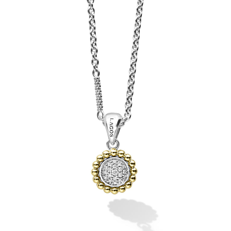 SS/18K Caviar Lux Diamond 12mm Fluted Pave Station Necklace 16-18