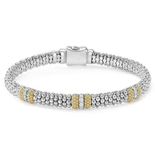 Load image into Gallery viewer, SS/18K Caviar Lux Diamond 3 Station 6mm Rope Bracelet
