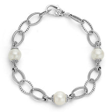 Load image into Gallery viewer, SS Luna 3 Station Caviar &amp; Smooth Oval Link Bracelet
