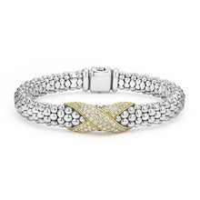 Load image into Gallery viewer, Sterling Silver and 18K Embrace Pave Diamond 9mm X Bracelet
