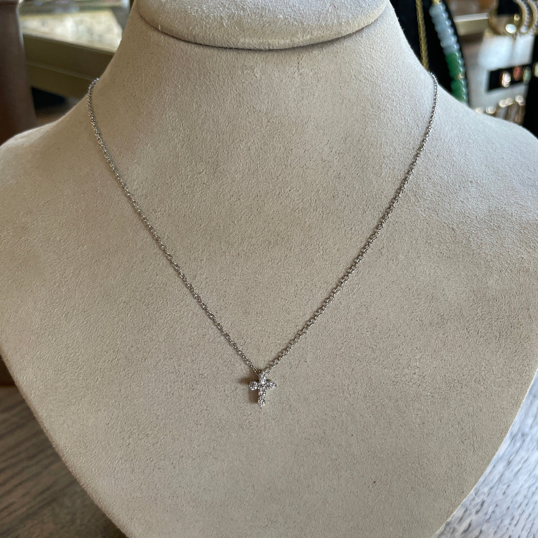 Mini Silver CZ Cross Necklace