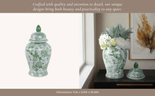 Load image into Gallery viewer, Ceramic Bird Flower Decorative Temple Jar - Green, 18 in.
