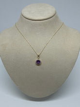 Load image into Gallery viewer, 14K Yellow Gold Round Amethyst and Diamond Pendant Necklace
