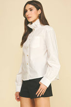 Load image into Gallery viewer, Pinch Off White Ruffled High Neck Button Down Shirt
