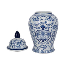 Load image into Gallery viewer, Temple Jar - White/Blue Ceramic Chinoiserie Charm, 18 in.
