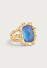 Load image into Gallery viewer, Bamboo Iridescent Swiss Blue Stone Ring

