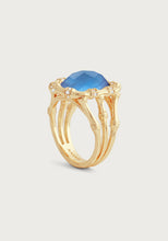 Load image into Gallery viewer, Bamboo Iridescent Swiss Blue Stone Ring
