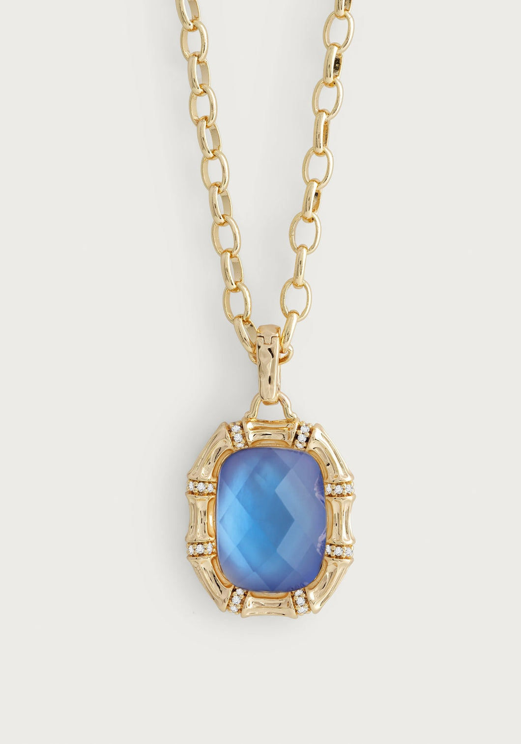Bamboo Iridescent Swiss Blue Stone Pendant Necklace