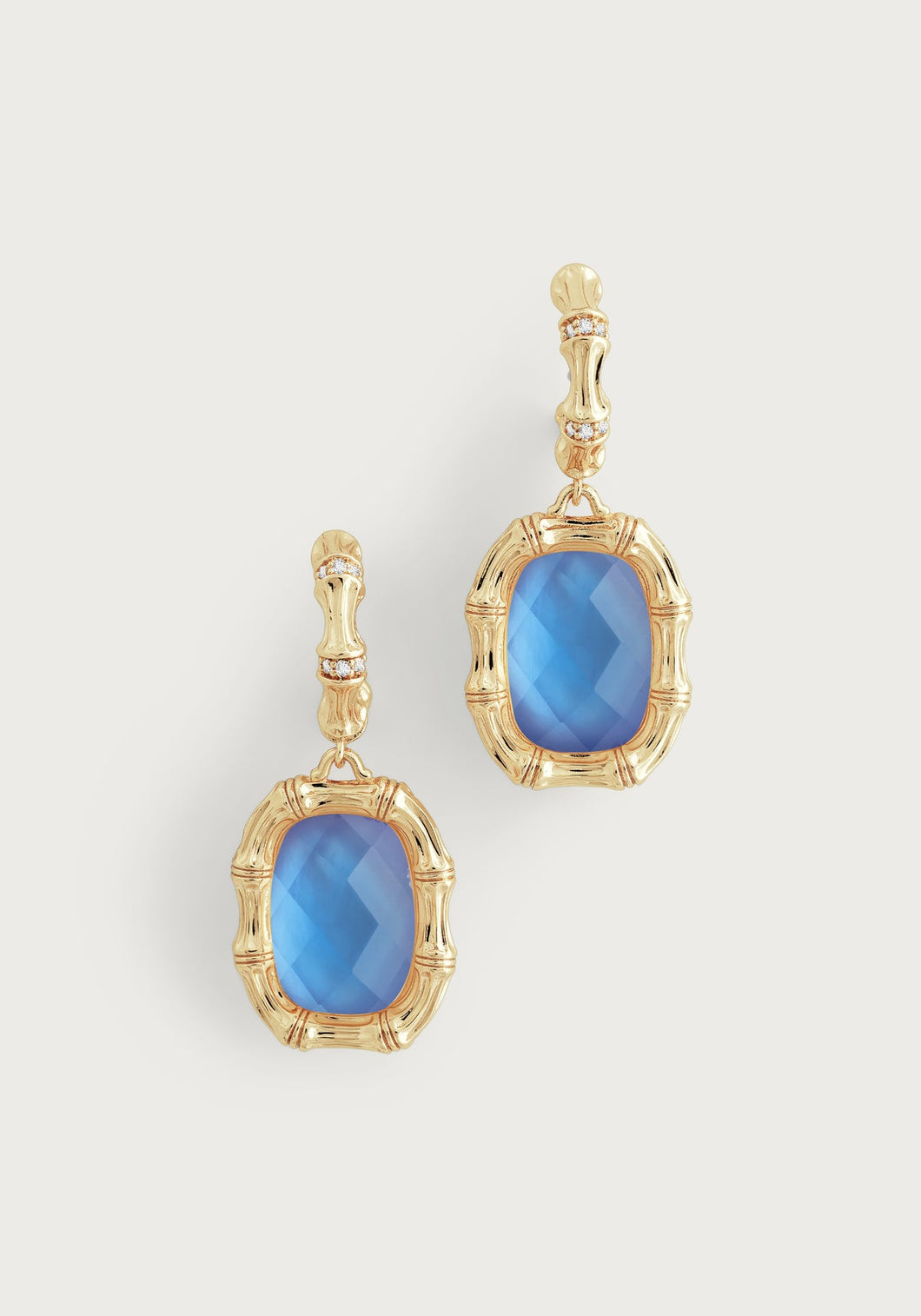 Bamboo Iridescent Swiss Blue Stone Drop Earrings