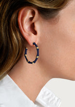Load image into Gallery viewer, Bamboo Atlantic Navy Blue Enameled Hoop Earrings
