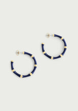 Load image into Gallery viewer, Bamboo Atlantic Navy Blue Enameled Hoop Earrings
