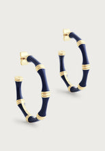 Load image into Gallery viewer, Bamboo Atlantic Navy Blue Enameled Hoop Earrings

