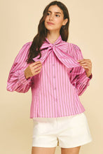 Load image into Gallery viewer, Pinch Pink/Brown Stripe Bow Tie Detailed Shirt
