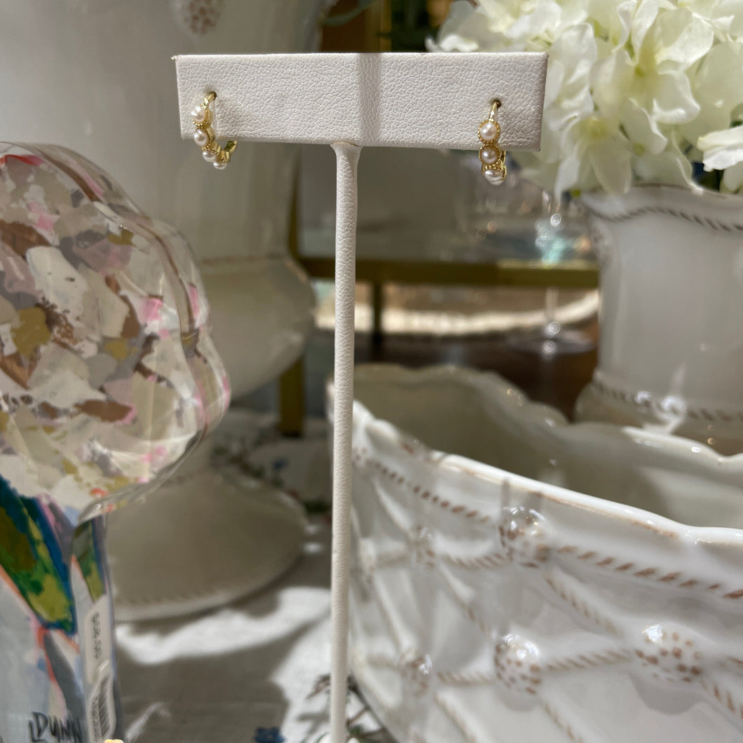 SS/GP 4 Pearl Small Huggie Hoop Earring