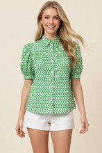 Load image into Gallery viewer, Green Geometric Print Button Down Blouse
