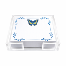 Load image into Gallery viewer, Acrylic Holder &amp; Notepad, Butterfly Blues - 5x5 Inch
