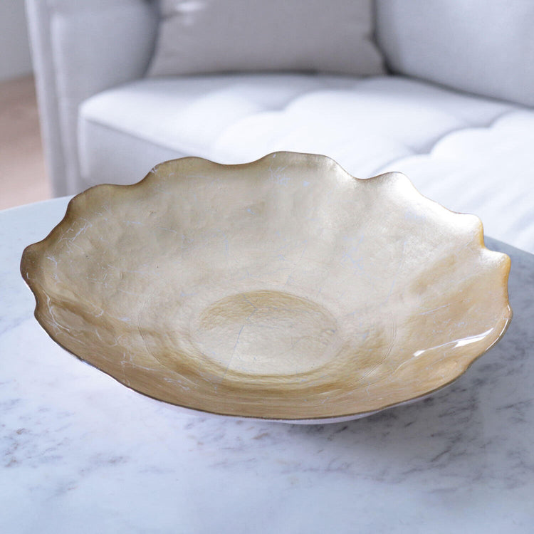 Cracked Gold Foil Scalloped Edge Centerpiece Bowl