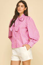 Load image into Gallery viewer, Pinch Pink/Brown Stripe Bow Tie Detailed Shirt
