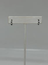 Load image into Gallery viewer, 14K White Gold Diamond and Blue Sapphire Huggie Hoop Earring
