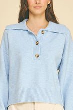 Load image into Gallery viewer, Pinch Collared Button Down Blue Sweater
