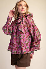 Load image into Gallery viewer, Ruffle Tie Neck Long Sleeve Print Blouse
