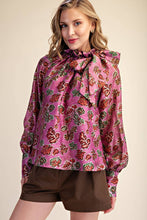 Load image into Gallery viewer, Ruffle Tie Neck Long Sleeve Print Blouse
