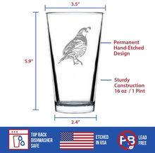 Load image into Gallery viewer, Quail Pint Glass for Beer - 16 oz.
