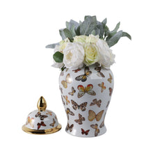 Load image into Gallery viewer, Decorative Temple Jar - White Ceramic Butterflies, 18 in.
