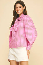 Load image into Gallery viewer, Pinch Pink/Brown Stripe Bow Tie Detailed Shirt
