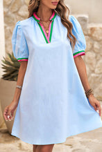 Load image into Gallery viewer, LDC Contrast Striped Detail Notched Neck Puff Sleeve Dress
