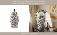 Load image into Gallery viewer, Decorative Temple Jar - White Ceramic Butterflies, 18 in.
