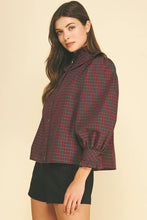 Load image into Gallery viewer, Pinch Deep Red Plaid Ruffled High Mock Neck Shirt

