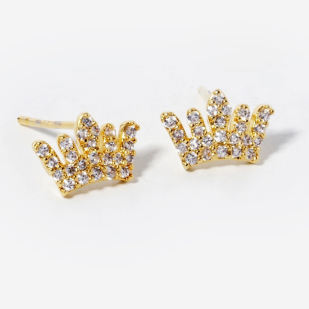 CZ Pave Dainty Crown Stud Earrings