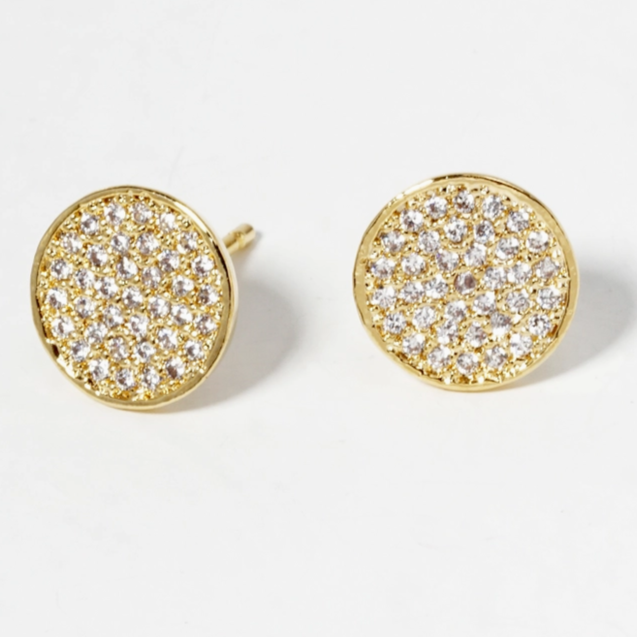 18K Gold Dipped Pave CZ 9mm Round Posts