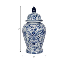 Load image into Gallery viewer, Temple Jar - White/Blue Ceramic Chinoiserie Charm, 18 in.

