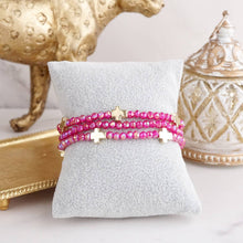 Load image into Gallery viewer, Mini Sideways Cross Bracelet stack with Glass and Gold metal Beads
